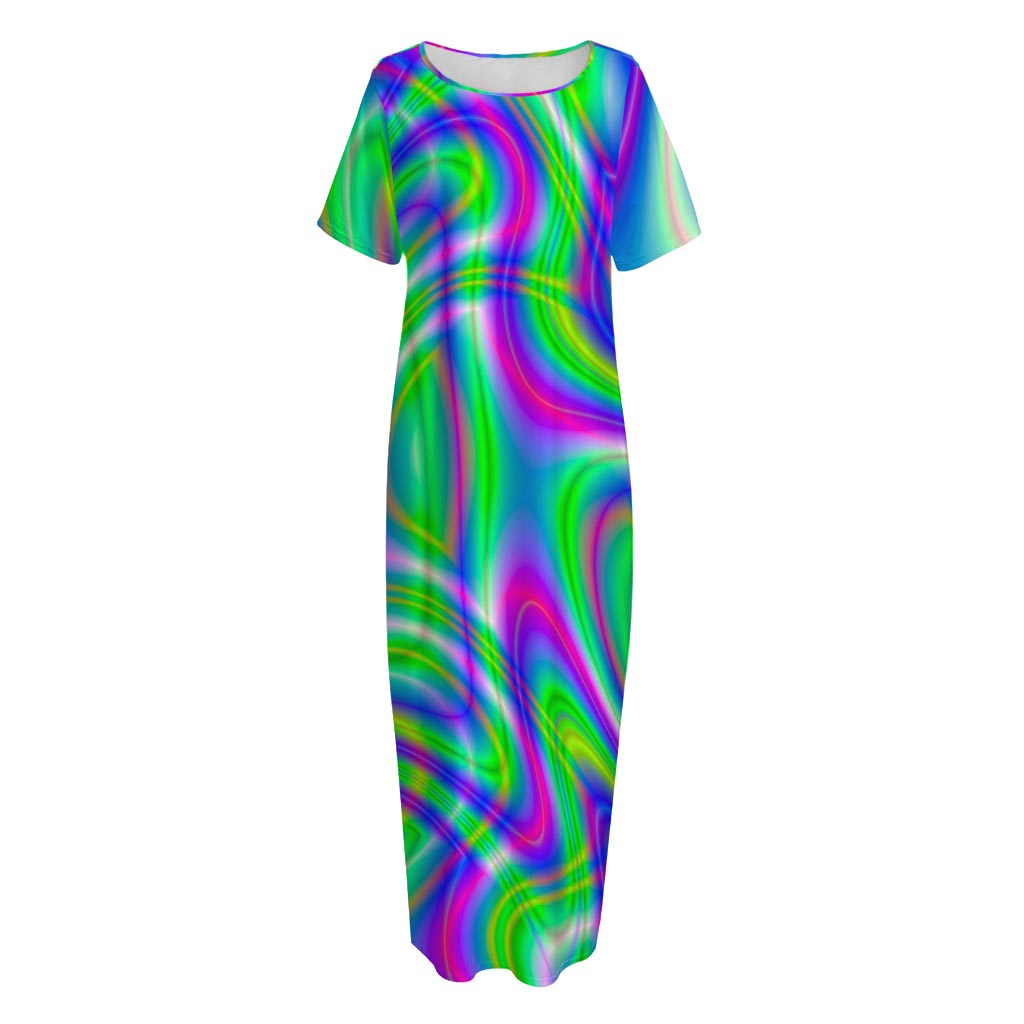 Neon Green Psychedelic Trippy Print Short Sleeve Long Nightdress