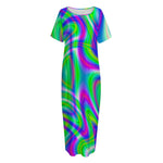 Neon Green Psychedelic Trippy Print Short Sleeve Long Nightdress