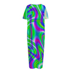 Neon Green Psychedelic Trippy Print Short Sleeve Long Nightdress