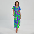 Neon Green Psychedelic Trippy Print Short Sleeve Maxi Dress