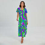 Neon Green Psychedelic Trippy Print Short Sleeve Maxi Dress