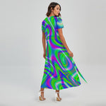 Neon Green Psychedelic Trippy Print Short Sleeve Maxi Dress
