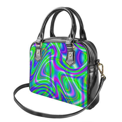 Neon Green Psychedelic Trippy Print Shoulder Handbag