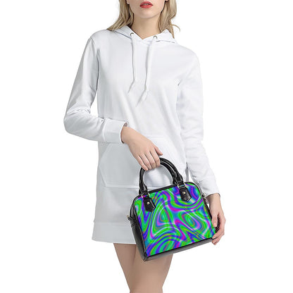 Neon Green Psychedelic Trippy Print Shoulder Handbag