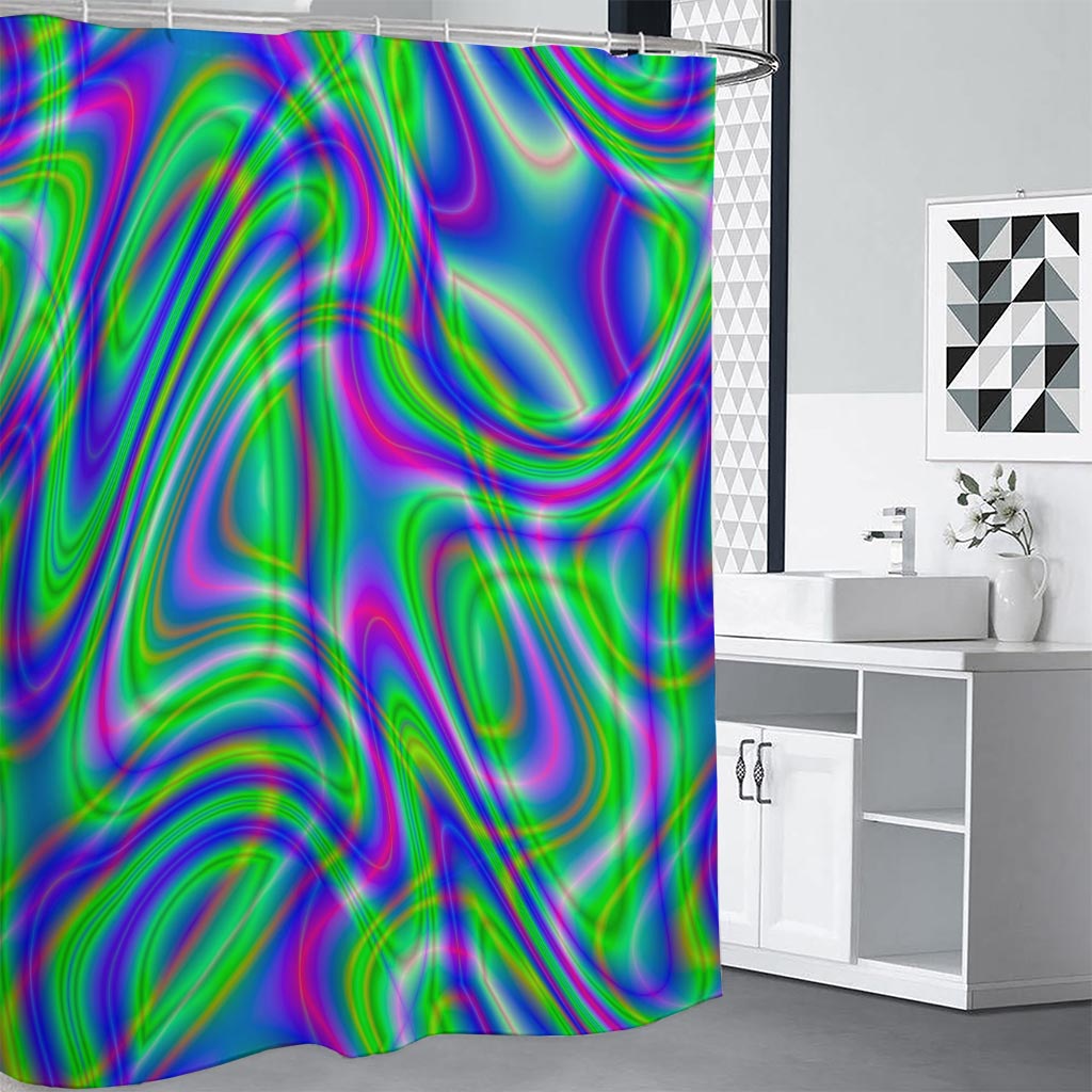 Neon Green Psychedelic Trippy Print Shower Curtain