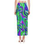 Neon Green Psychedelic Trippy Print Side Slit Maxi Skirt