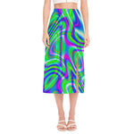 Neon Green Psychedelic Trippy Print Side Slit Midi Skirt