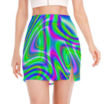 Neon Green Psychedelic Trippy Print Side Slit Mini Skirt