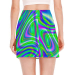 Neon Green Psychedelic Trippy Print Side Slit Mini Skirt
