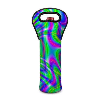 Neon Green Psychedelic Trippy Print Single Neoprene Wine Tote