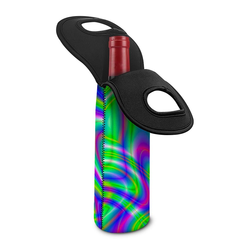 Neon Green Psychedelic Trippy Print Single Neoprene Wine Tote