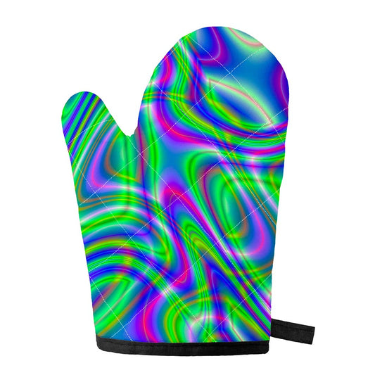 Neon Green Psychedelic Trippy Print Single Oven Mitt