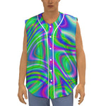 Neon Green Psychedelic Trippy Print Sleeveless Baseball Jersey