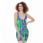 Neon Green Psychedelic Trippy Print Sleeveless Bodycon Dress