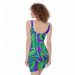 Neon Green Psychedelic Trippy Print Sleeveless Bodycon Dress