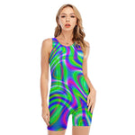 Neon Green Psychedelic Trippy Print Sleeveless One Piece Swimsuit