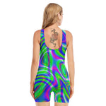 Neon Green Psychedelic Trippy Print Sleeveless One Piece Swimsuit