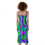 Neon Green Psychedelic Trippy Print Slim Fit Midi Cami Dress