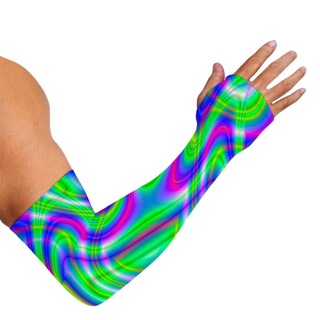Neon Green Psychedelic Trippy Print Sun Protection Arm Sleeves