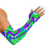 Neon Green Psychedelic Trippy Print Sun Protection Arm Sleeves