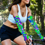 Neon Green Psychedelic Trippy Print Sun Protection Arm Sleeves