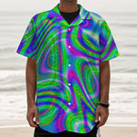 Neon Green Psychedelic Trippy Print Textured Short Sleeve Shirt