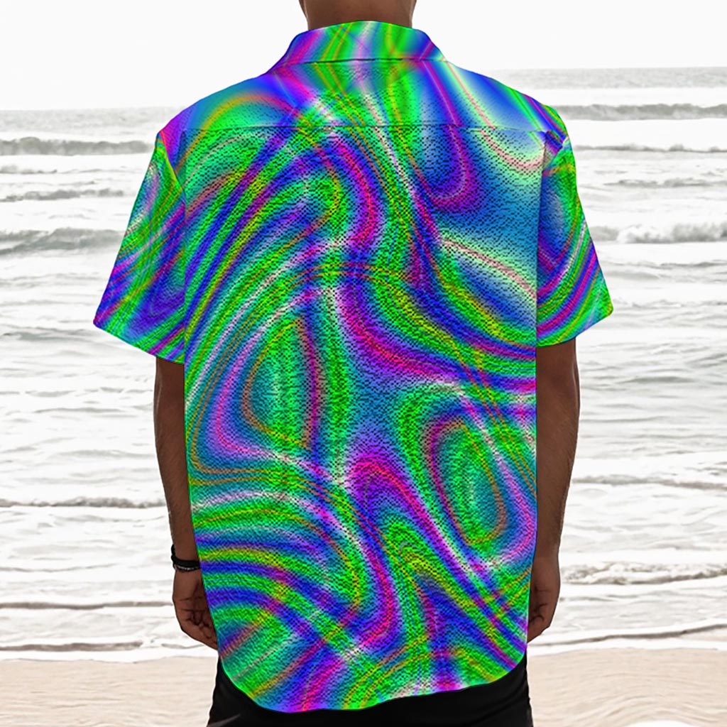 Neon Green Psychedelic Trippy Print Textured Short Sleeve Shirt