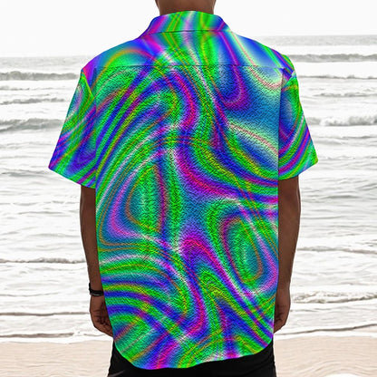 Neon Green Psychedelic Trippy Print Textured Short Sleeve Shirt