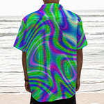 Neon Green Psychedelic Trippy Print Textured Short Sleeve Shirt