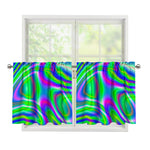 Neon Green Psychedelic Trippy Print Tier Curtains