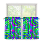 Neon Green Psychedelic Trippy Print Tier Curtains