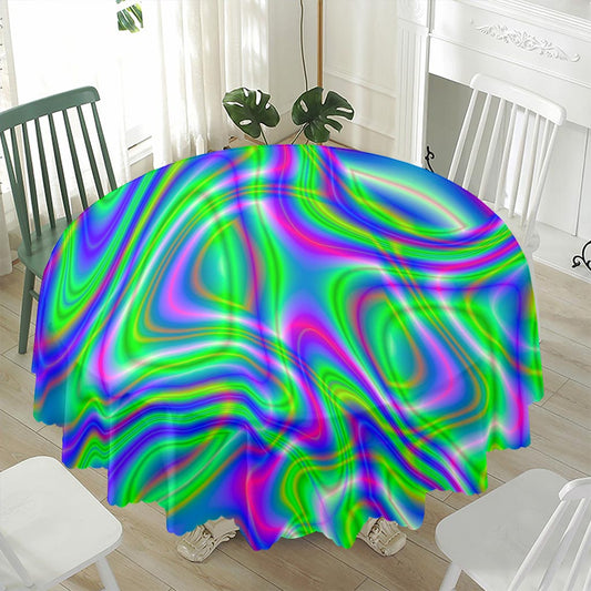 Neon Green Psychedelic Trippy Print Waterproof Round Tablecloth