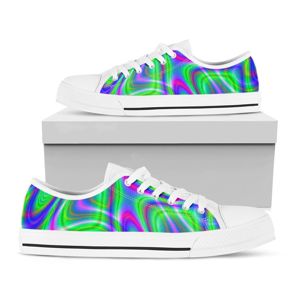 Neon Green Psychedelic Trippy Print White Low Top Sneakers