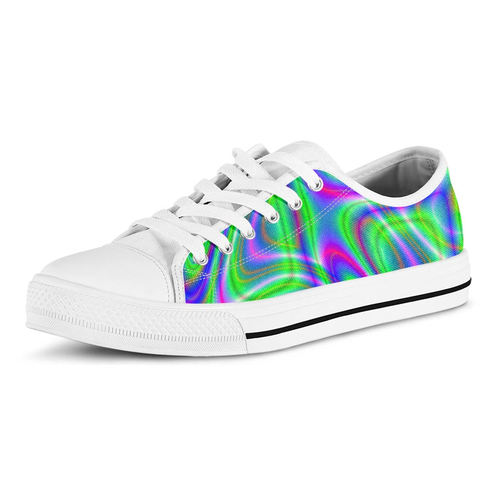 Neon Green Psychedelic Trippy Print White Low Top Sneakers