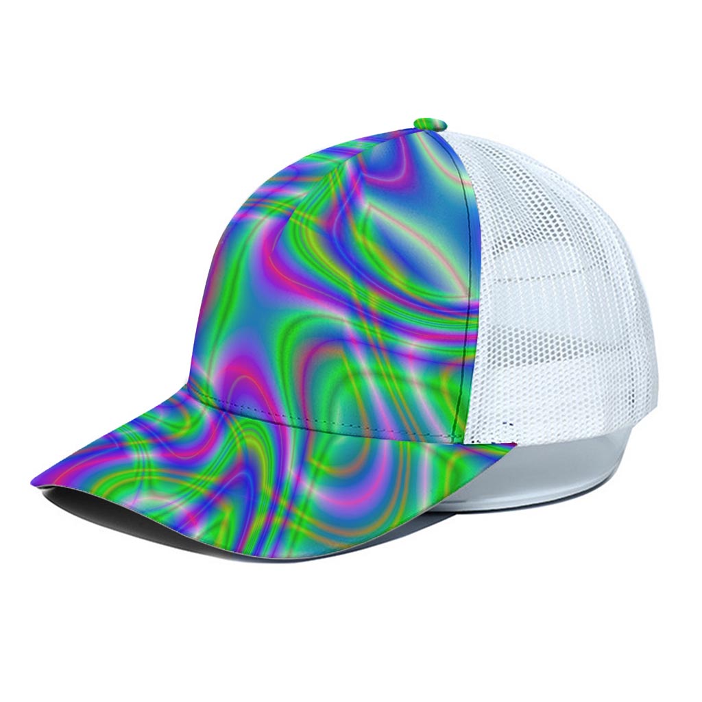 Neon Green Psychedelic Trippy Print White Mesh Trucker Cap