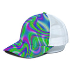 Neon Green Psychedelic Trippy Print White Mesh Trucker Cap