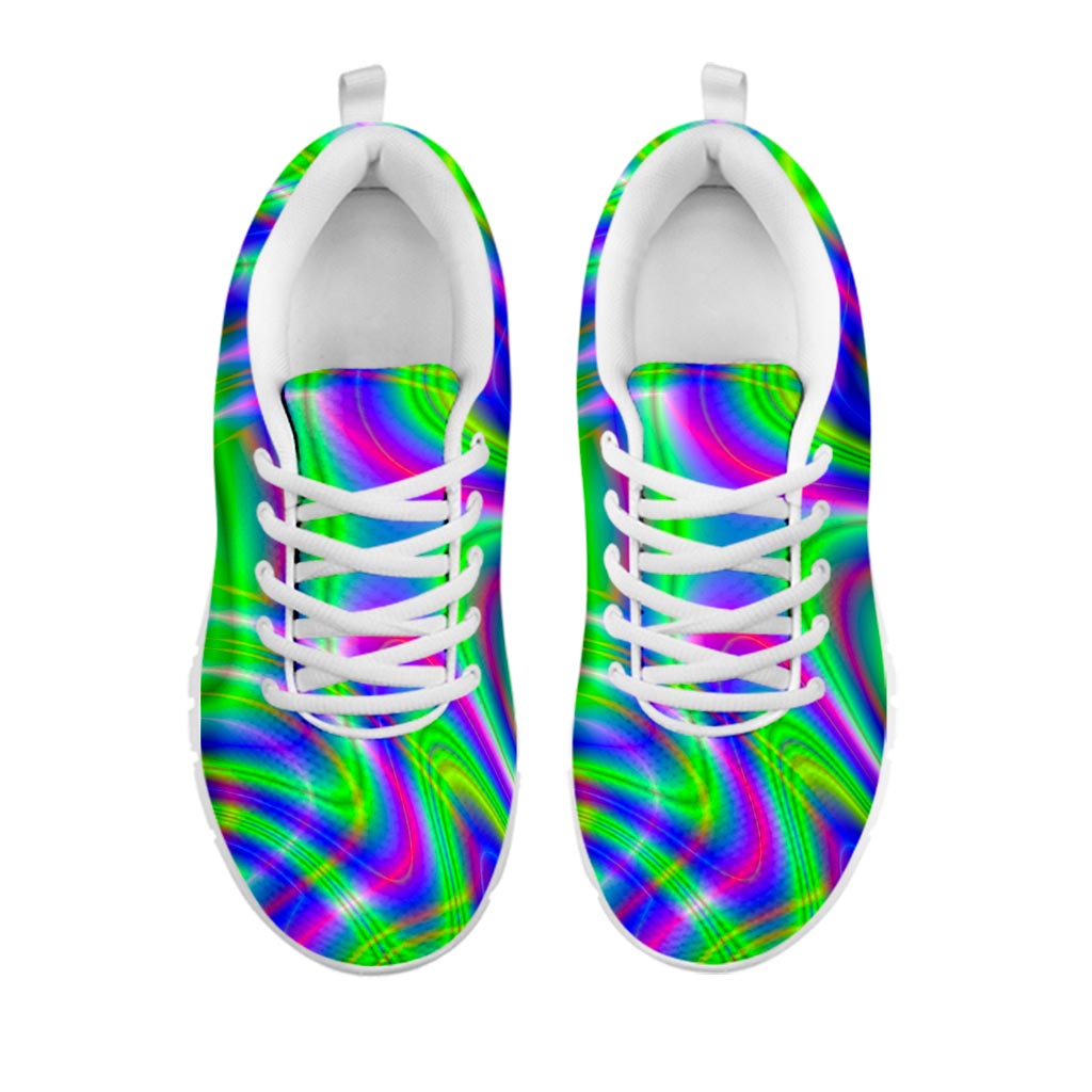 Neon Green Psychedelic Trippy Print White Running Shoes