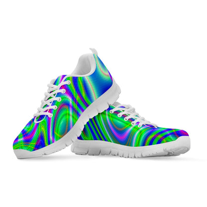 Neon Green Psychedelic Trippy Print White Running Shoes
