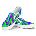 Neon Green Psychedelic Trippy Print White Slip On Sneakers