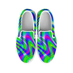 Neon Green Psychedelic Trippy Print White Slip On Sneakers
