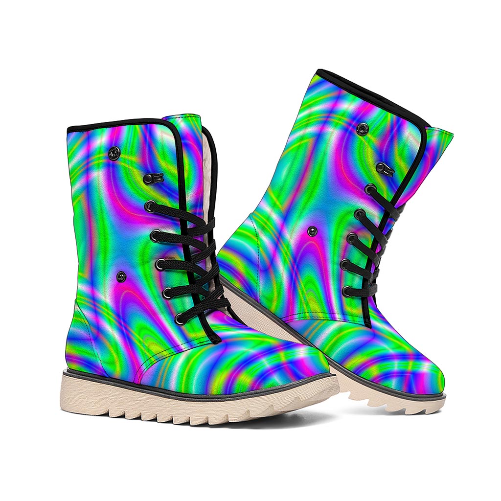 Neon Green Psychedelic Trippy Print Winter Boots