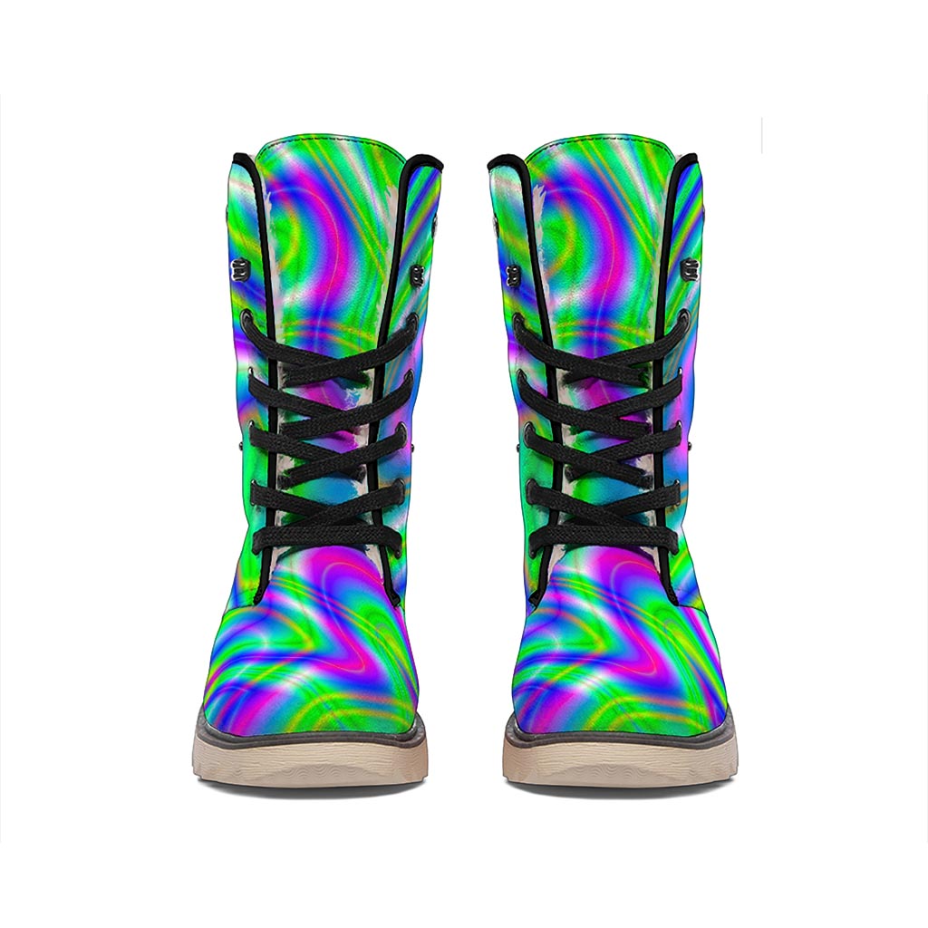 Neon Green Psychedelic Trippy Print Winter Boots