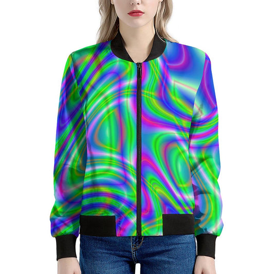 Neon Green Psychedelic Trippy Print Women's Bomber Jacket