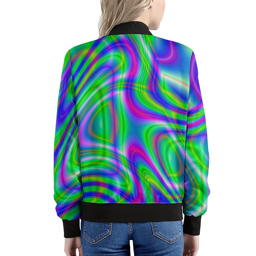 Neon Green Psychedelic Trippy Print Women's Bomber Jacket