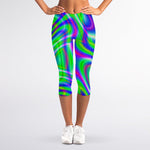 Neon Green Psychedelic Trippy Print Women's Capri Leggings