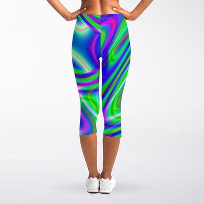 Neon Green Psychedelic Trippy Print Women's Capri Leggings