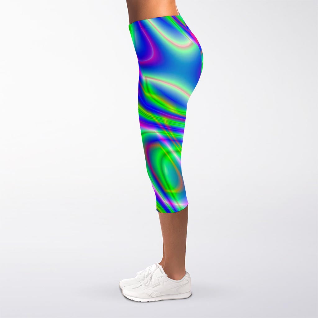 Neon Green Psychedelic Trippy Print Women's Capri Leggings