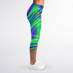 Neon Green Psychedelic Trippy Print Women's Capri Leggings