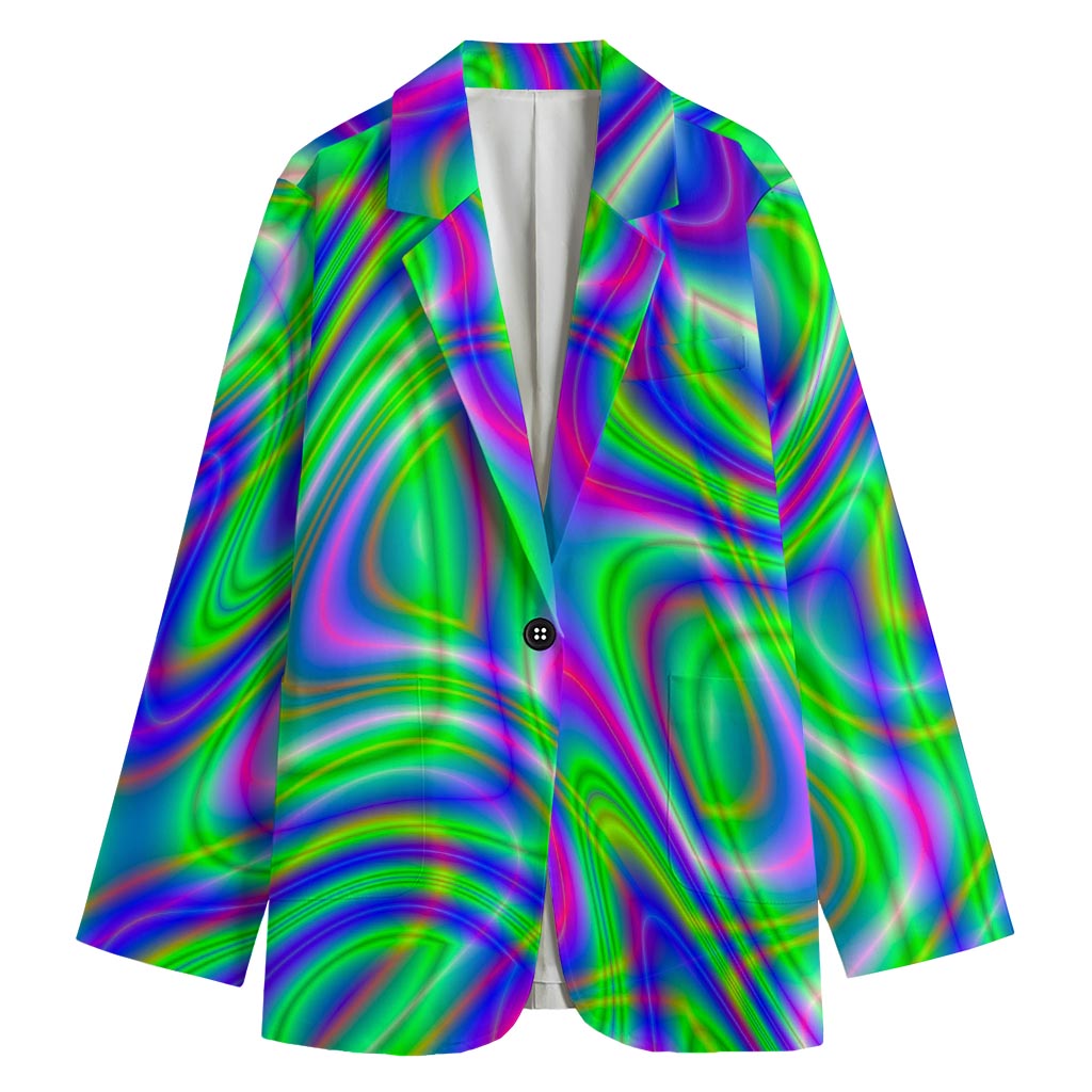 Neon Green Psychedelic Trippy Print Women's Cotton Blazer