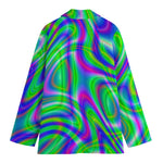 Neon Green Psychedelic Trippy Print Women's Cotton Blazer